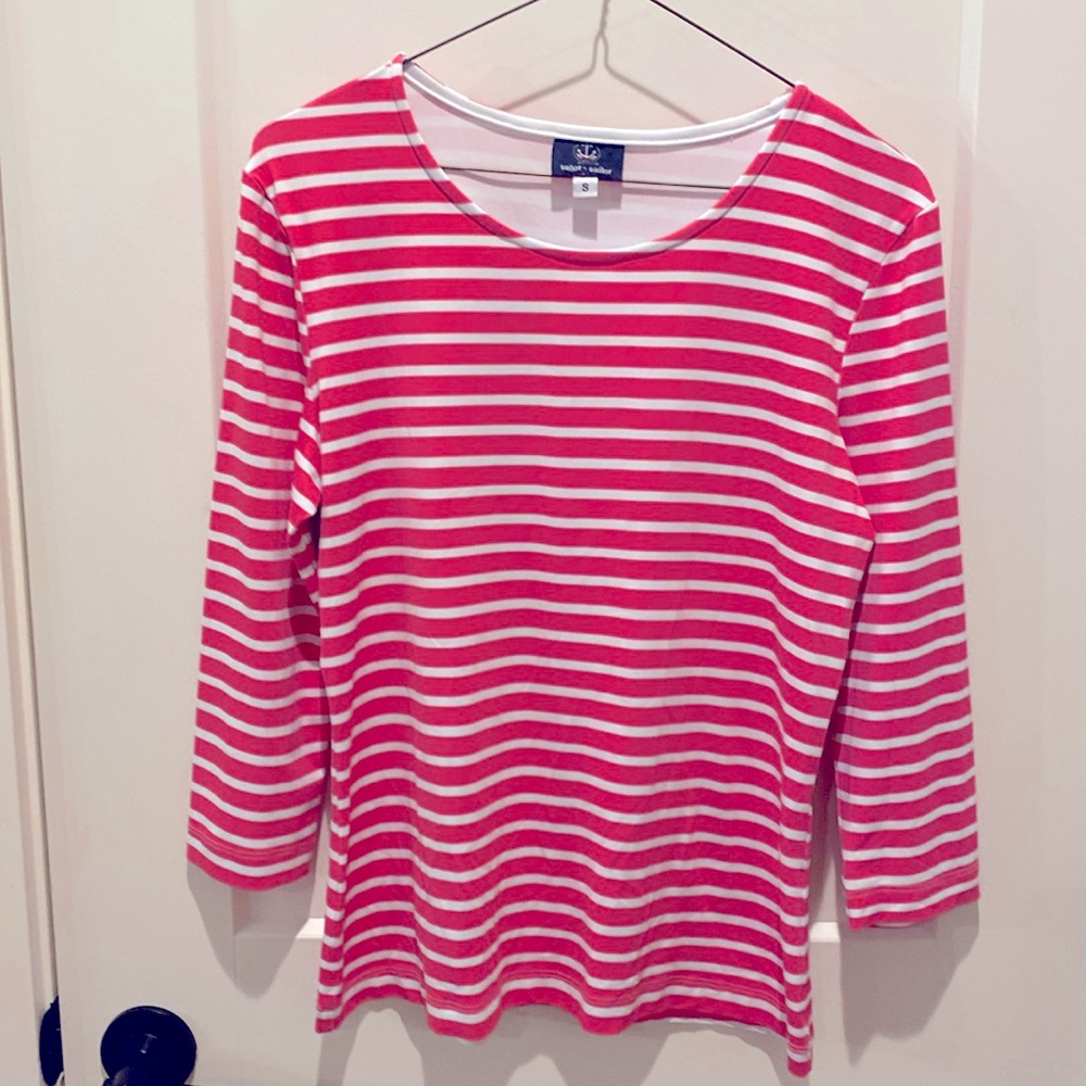 Sailor Sailor Spandex/Nylon Pink/White Stripe Top.  Size Small.  Round Neck.‎